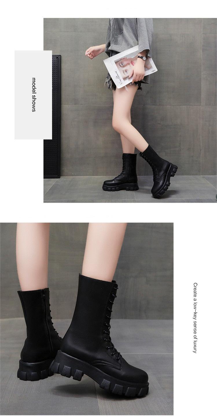 Autumn Women Chunky Heel Knee-length Boots -Brand Ankle Boots Female Round Toe Zipper Boots Lasdies Fashion Comfort (BB2)(CD)(WO4)(BB5)(F38)(3U38) - Deals DejaVu