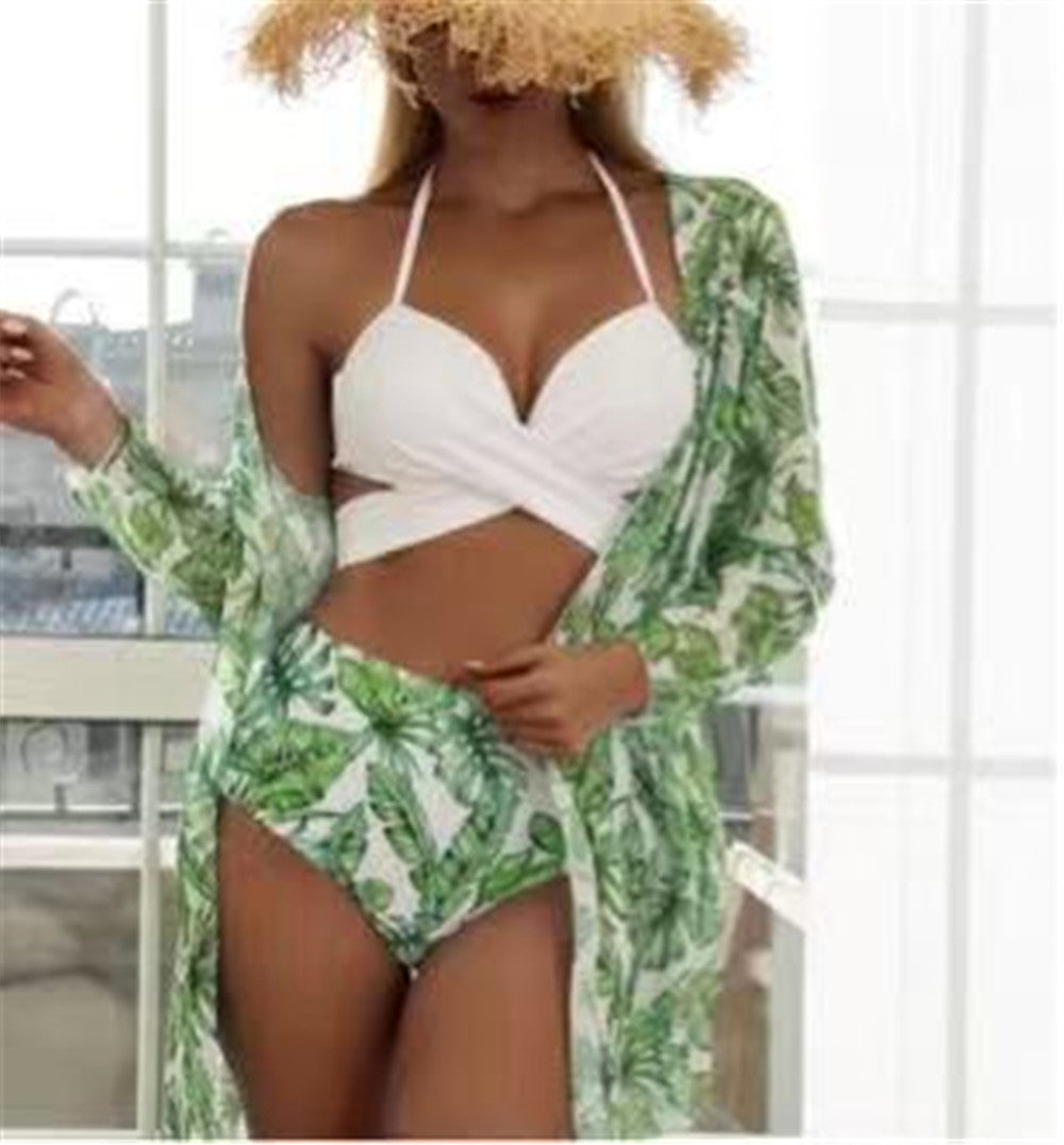 Trending New Three Pieces Bikinis Set - Cover Up Women Floral Print Push Up Swimsuit - Long Sleeve Twist Swimwear Bathing Suit (TB8D)(1U26)(F26) - Deals DejaVu