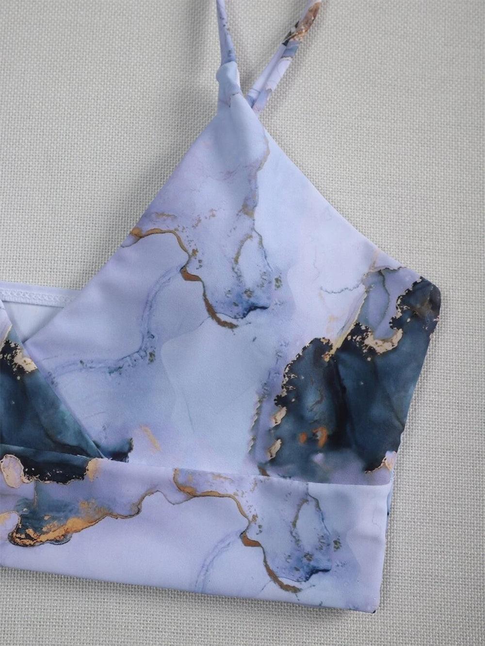 New High Waist Bikini set - Bandeau Swimsuit Sexy Marble Print Bikini Women Swimwear - Two-pieces Bather Bathing Suit (TB8D)(1U26)(F26) - Deals DejaVu