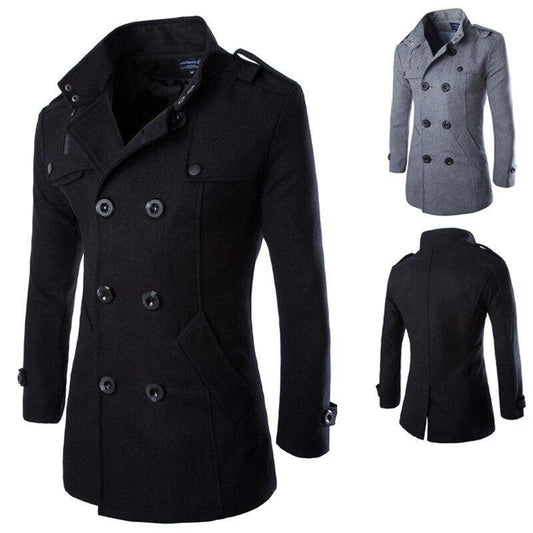 Men Windbreaker Coat - Black Grey Double-breasted Wool Overcoat - Formal Business Autumn Winter  (D100)(TM4)(CC1) - Deals DejaVu
