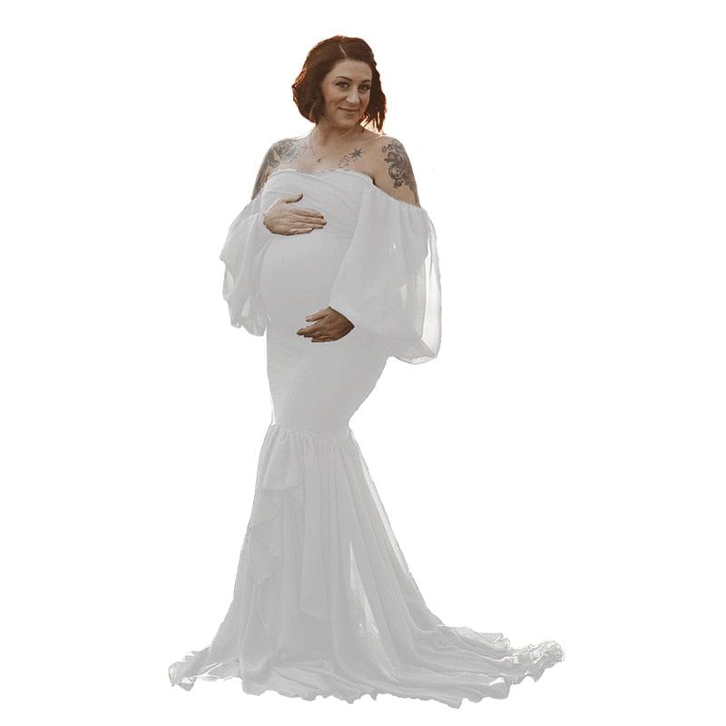 Gorgeous Sling Off Shoulder Maternity Dress Photography Chiffon Cotton Long Pregnancy Mermaid Maxi Gown Baby Shower Photo Shoot Props New (Z6)(1Z1)(2Z1)(3Z1)(7Z1) - Deals DejaVu