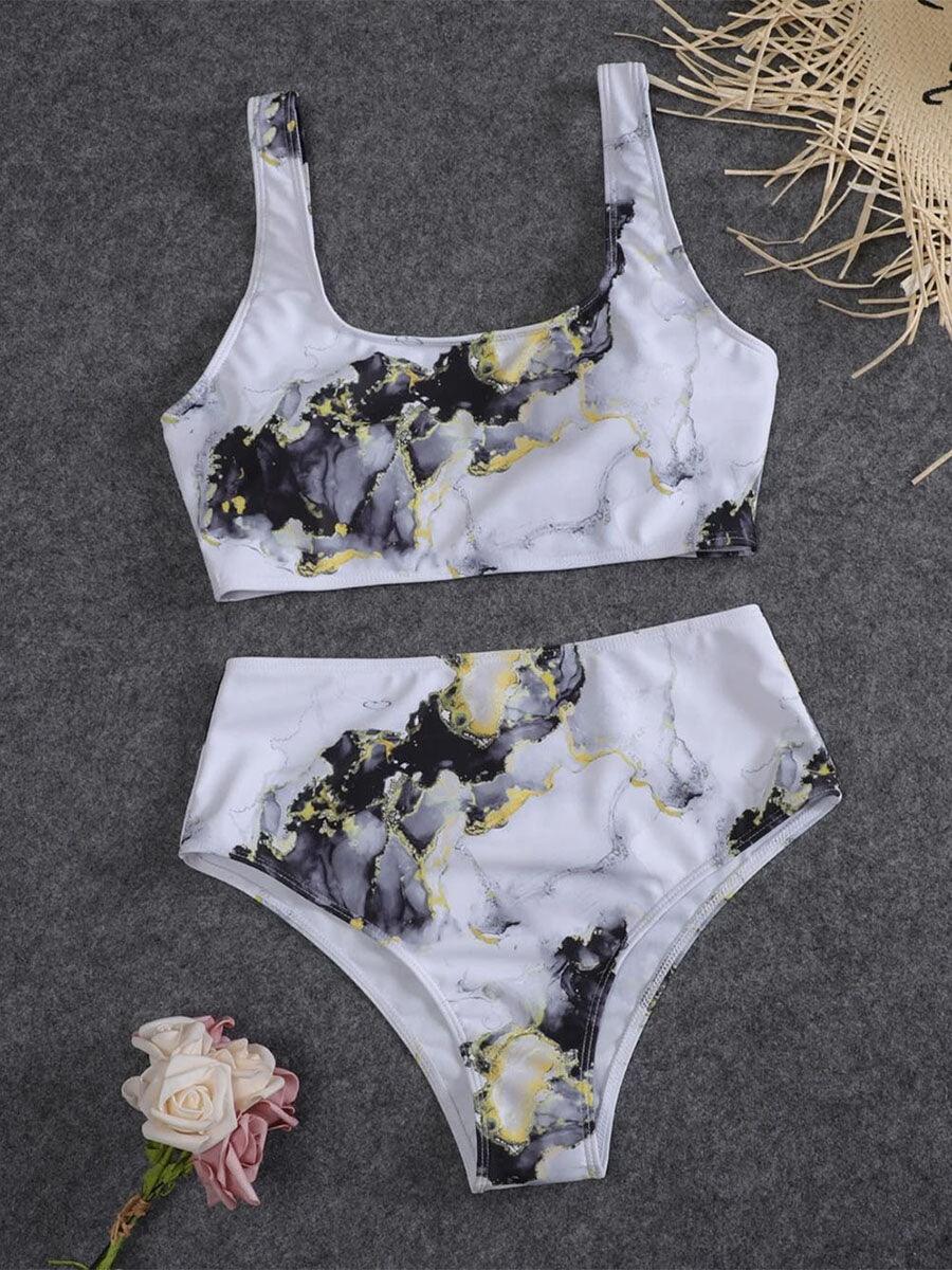 New Print Sport Bandeau Push up Bikinis - Sexy Marble Women Swimsuit High Waist Swimwear Women bathing suit Beach wear (TB8D)(1U26)(F26) - Deals DejaVu