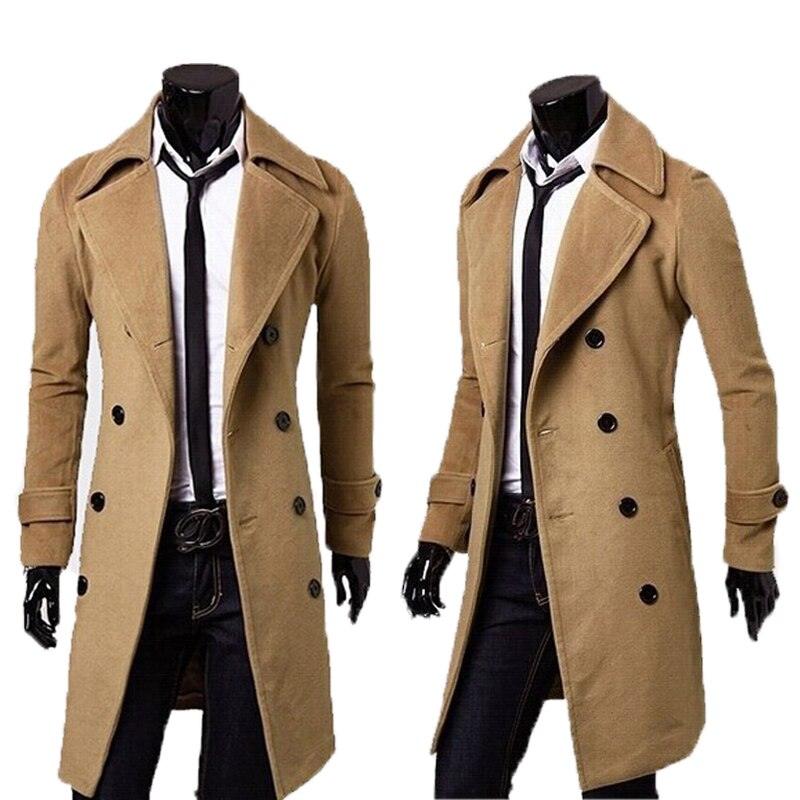 Great Men Double Breasted Trench Coats - Wool Blends Casual Overcoats Business Long Jackets Male Leisure Overcoats Fit Solid Coat 4XL (D100)(TM4)(CC1) - Deals DejaVu