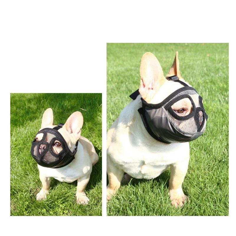 Short Snout Pet Dog Muzzles - Adjustable Breathable Mesh French Bulldog Pug Mouth Muzzle (D70)(4W1)