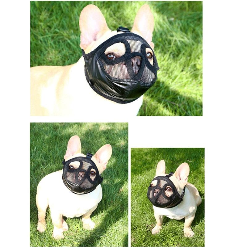 Short Snout Pet Dog Muzzles - Adjustable Breathable Mesh French Bulldog Pug Mouth Muzzle (D70)(4W1)