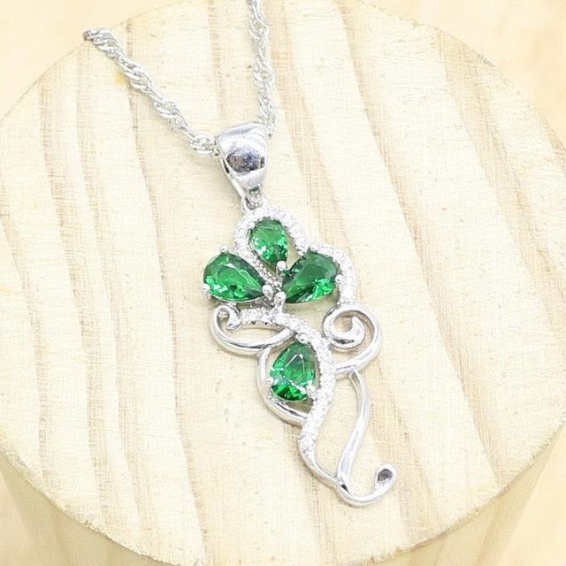 Cute Silver Color Necklace - Pendant Women Green Blue 5 Colors Semi-precious Jewelry (5JW)