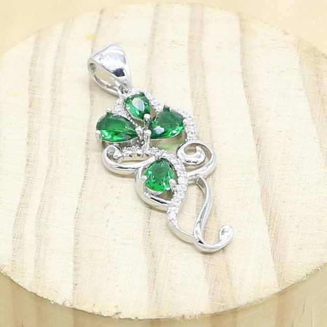 Cute Silver Color Necklace - Pendant Women Green Blue 5 Colors Semi-precious Jewelry (5JW)