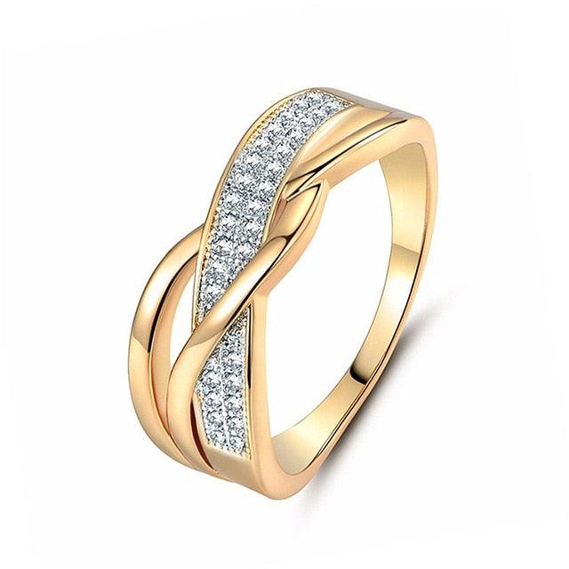 Gorgeous Engagement High Quality Valentine Present Rings - Women Crystal Golden 1PC (2U81)