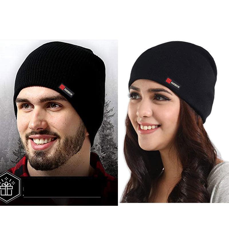 Knitted Winter Beanie Hat - Thick Warm Brimless Fur Bonnet Men's Cap (D17)(MA8)