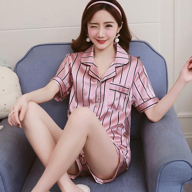 Beautiful Women's Sleepwear 2 & 7 Pieces Pajama Set - Spring Summer Sexy Silk Pajamas Sets (ZP1)(F90)