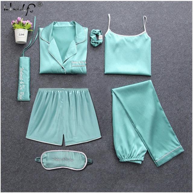 Beautiful Women's Sleepwear 2 & 7 Pieces Pajama Set - Spring Summer Sexy Silk Pajamas Sets (ZP1)(F90)