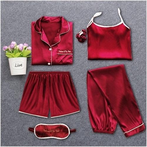 Beautiful Women's Sleepwear 2 & 7 Pieces Pajama Set - Spring Summer Sexy Silk Pajamas Sets (ZP1)(F90)