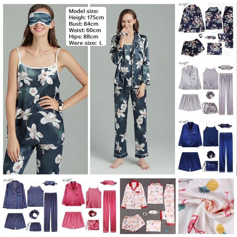 Beautiful Women's Sleepwear 2 & 7 Pieces Pajama Set - Spring Summer Sexy Silk Pajamas Sets (ZP1)(F90)