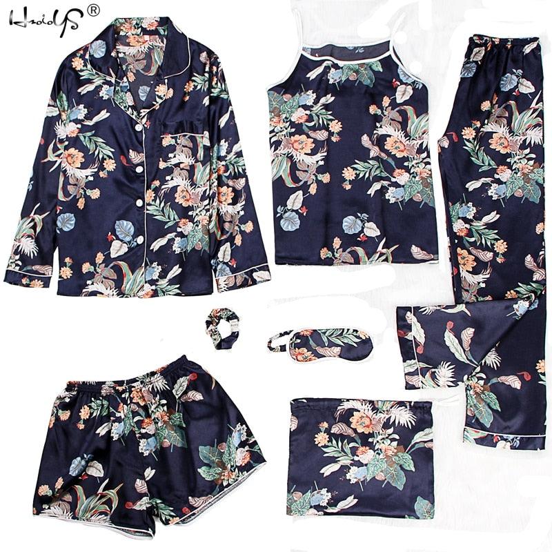 Beautiful Women's Sleepwear 2 & 7 Pieces Pajama Set - Spring Summer Sexy Silk Pajamas Sets (ZP1)(F90)