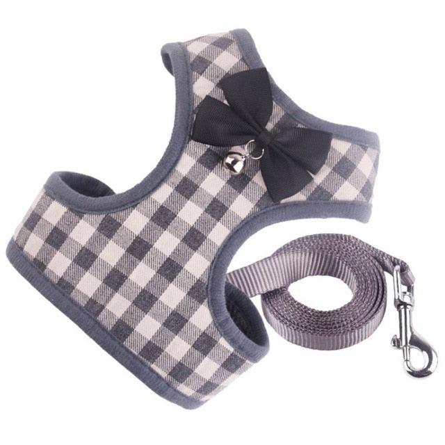 Small Dog Harness And Leash Set- Pet Cat Bowknot Vest Harness Mesh Padded Collar (2U70)