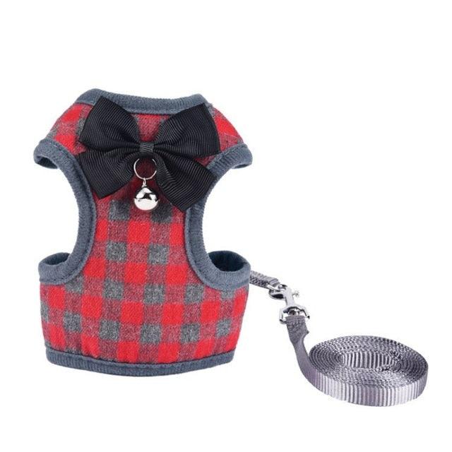 Small Dog Harness And Leash Set- Pet Cat Bowknot Vest Harness Mesh Padded Collar (2U70)
