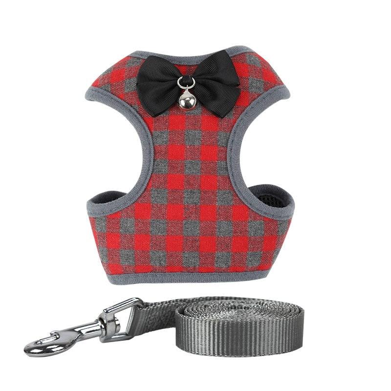 Small Dog Harness And Leash Set- Pet Cat Bowknot Vest Harness Mesh Padded Collar (2U70)