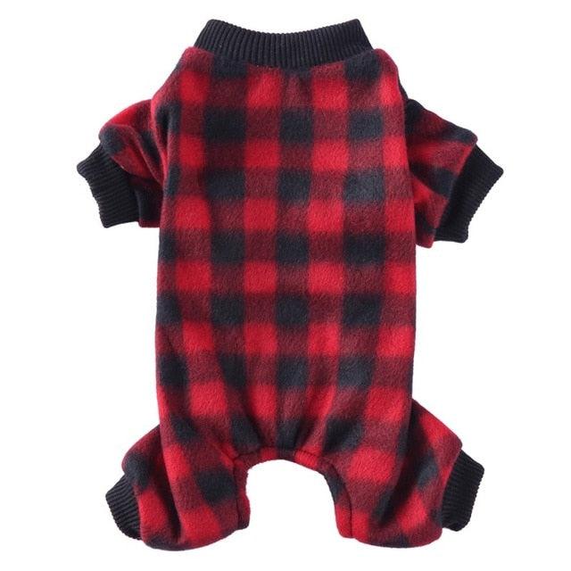 Soft Fleece Dog Clothes - Winter Dog Jumpsuit Clothing - Four Legs Warm Dog Coat Plaid Pajamas (2U69)
