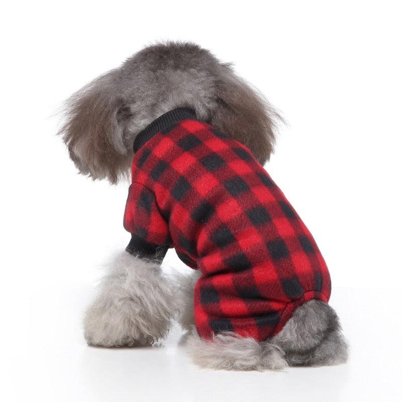 Soft Fleece Dog Clothes - Winter Dog Jumpsuit Clothing - Four Legs Warm Dog Coat Plaid Pajamas (2U69)