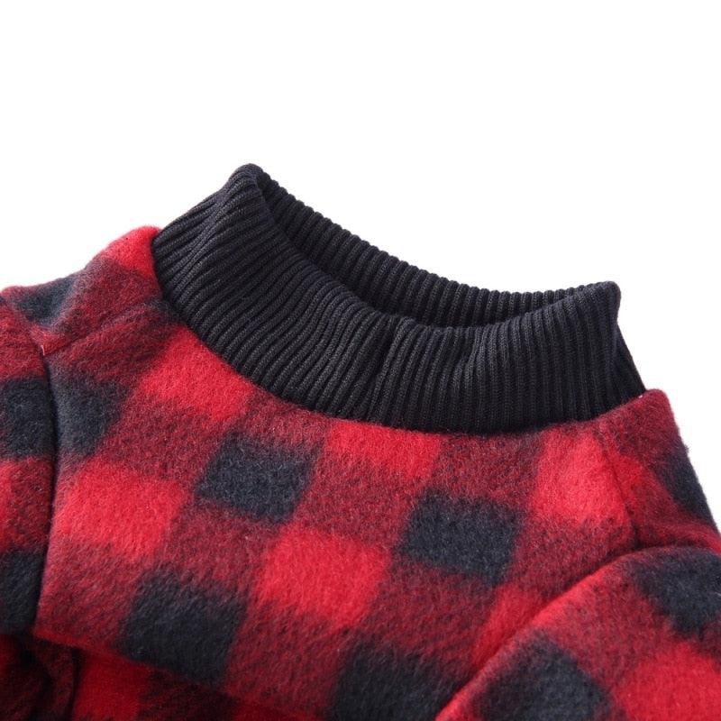 Soft Fleece Dog Clothes - Winter Dog Jumpsuit Clothing - Four Legs Warm Dog Coat Plaid Pajamas (2U69)