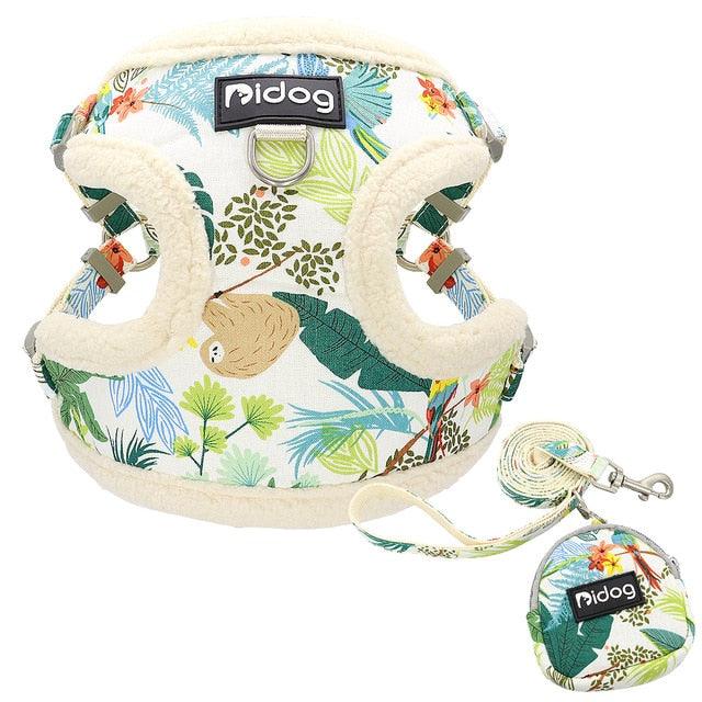 Soft Padded Mesh Harness Vest Leash For Small Dogs - Printed Puppy Cat Harness Walking Running Leash Rope (D70)(3W1)
