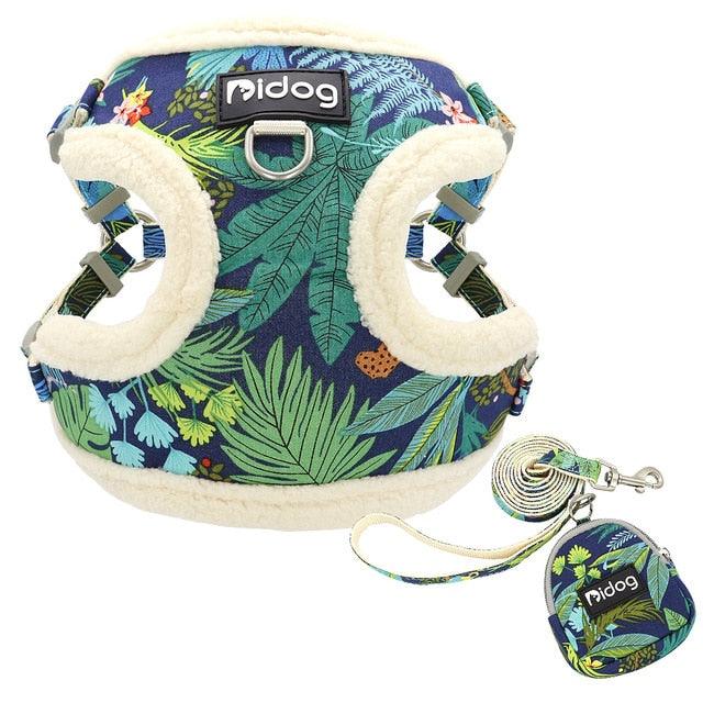 Soft Padded Mesh Harness Vest Leash For Small Dogs - Printed Puppy Cat Harness Walking Running Leash Rope (D70)(3W1)