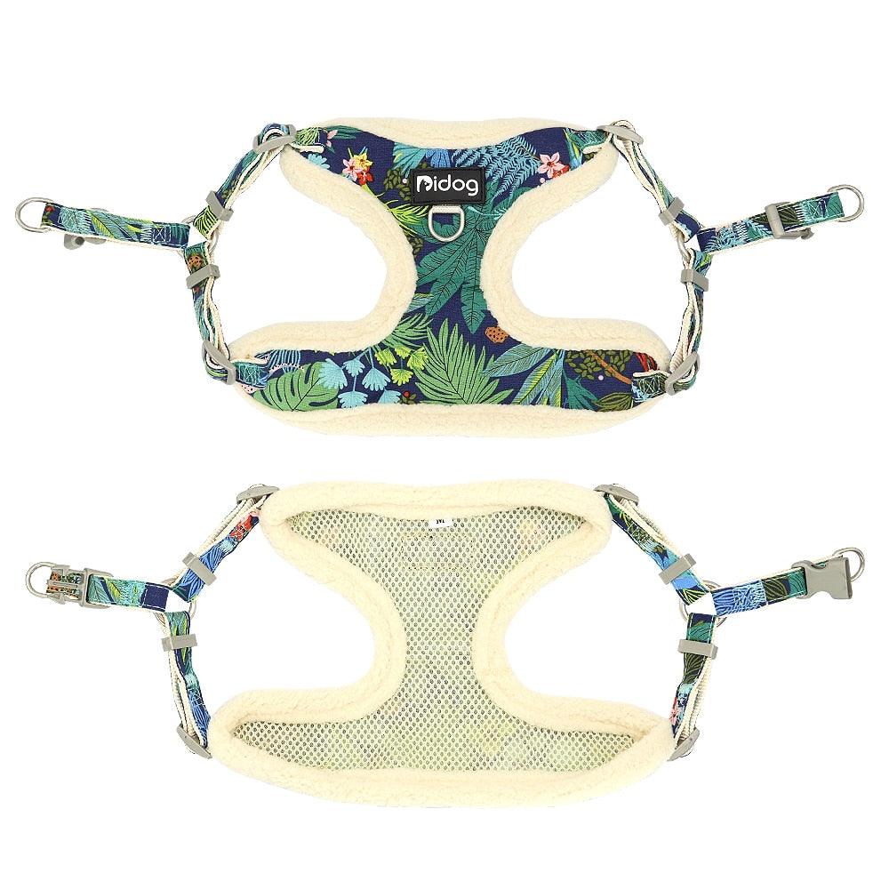 Soft Padded Mesh Harness Vest Leash For Small Dogs - Printed Puppy Cat Harness Walking Running Leash Rope (D70)(3W1)