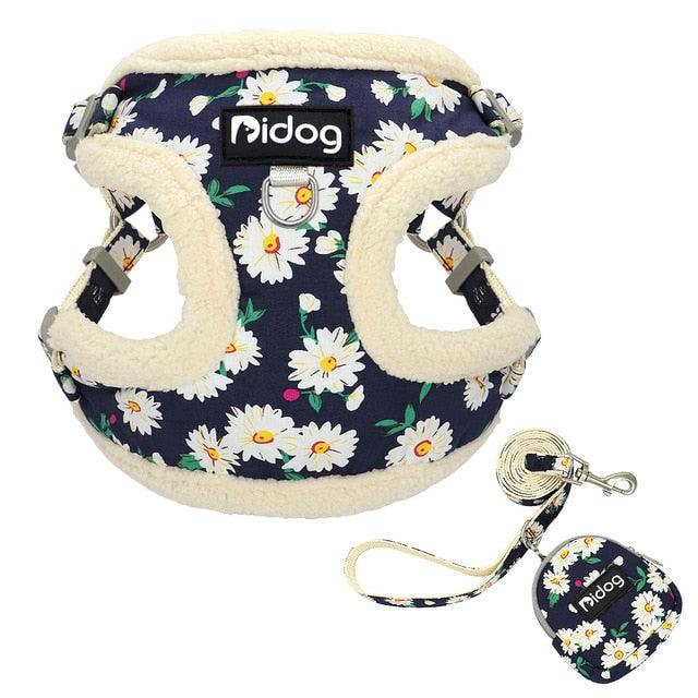 Soft Padded Pet Dog Harness Clothes - Printed No Pull Chihuahua Puppy Cat Harness Vest Leash (3W1)
