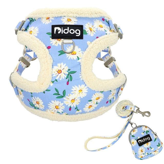 Soft Padded Pet Dog Harness Clothes - Printed No Pull Chihuahua Puppy Cat Harness Vest Leash (3W1)