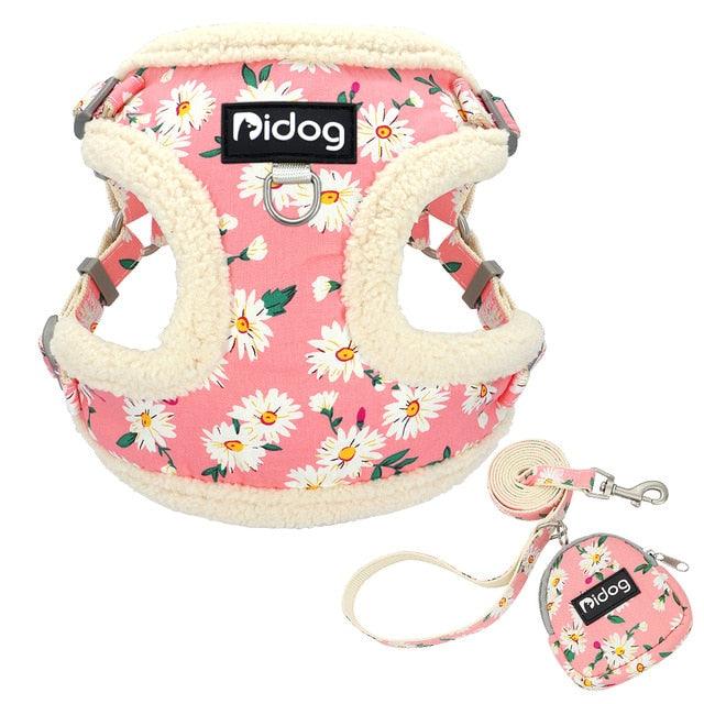 Soft Padded Pet Dog Harness Clothes - Printed No Pull Chihuahua Puppy Cat Harness Vest Leash (3W1)