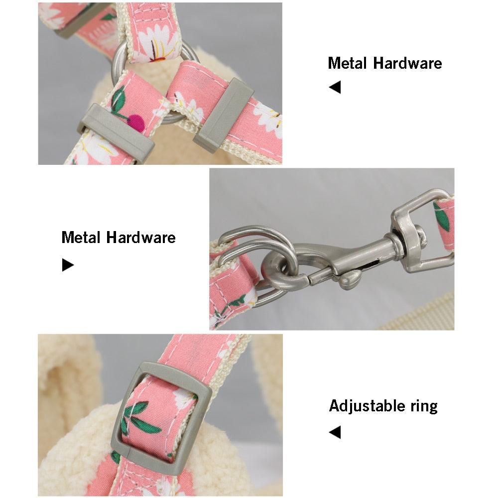 Soft Padded Pet Dog Harness Clothes - Printed No Pull Chihuahua Puppy Cat Harness Vest Leash (3W1)