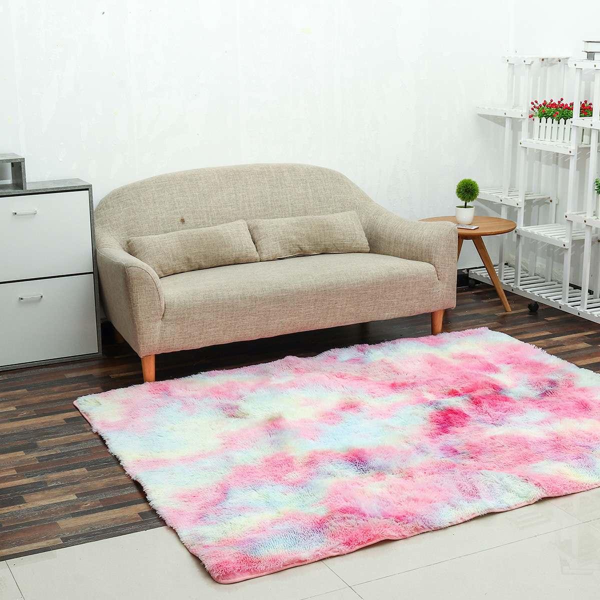 Soft Tie-Dye Art Carpet Rainbow Gradient Color Fluffy Rugs Baby Crawling Mat Living Room Carpet (D68)(RU2)(1U68)