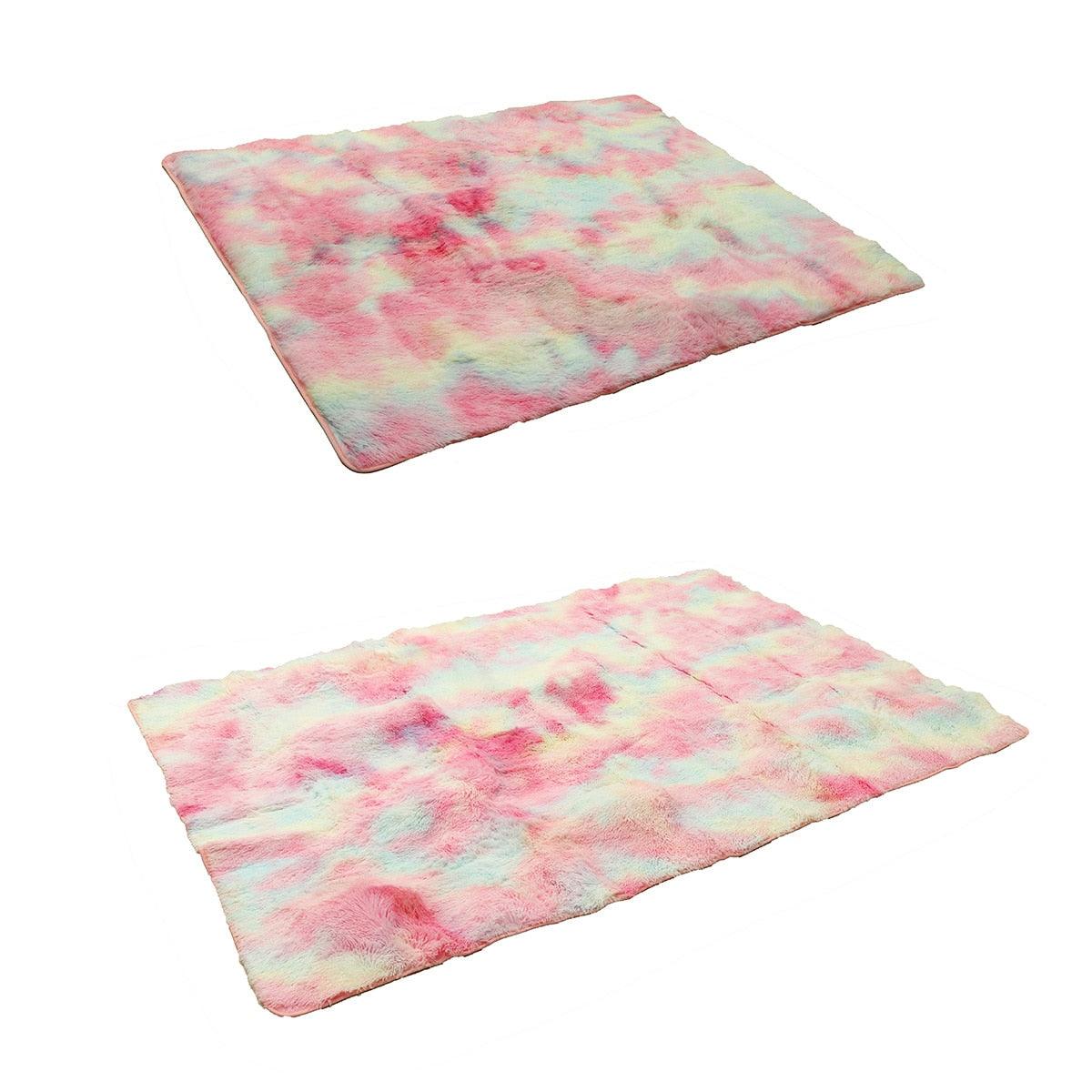 Soft Tie-Dye Art Carpet Rainbow Gradient Color Fluffy Rugs Baby Crawling Mat Living Room Carpet (D68)(RU2)(1U68)