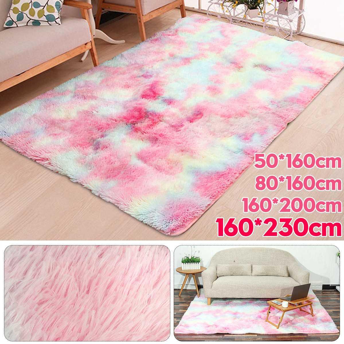 Soft Tie-Dye Art Carpet Rainbow Gradient Color Fluffy Rugs Baby Crawling Mat Living Room Carpet (D68)(RU2)(1U68)