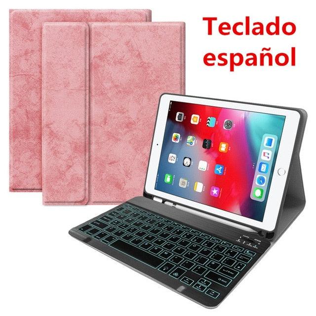 English Spanish Russian Backlit Keyboard Case - for iPad 7th 10.2 2019 Air 3 10.5 Pro 11 2020 9.7 2018 Cover (TLC3)(F47)