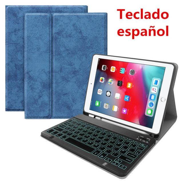 English Spanish Russian Backlit Keyboard Case - for iPad 7th 10.2 2019 Air 3 10.5 Pro 11 2020 9.7 2018 Cover (TLC3)(F47)