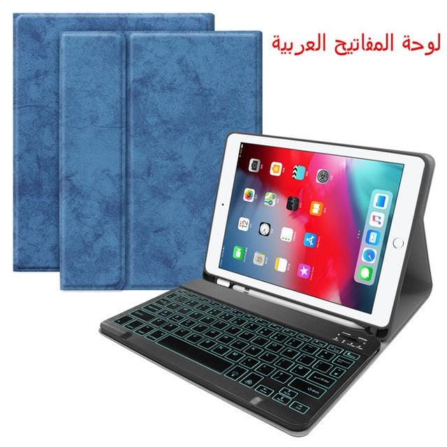 English Spanish Russian Backlit Keyboard Case - for iPad 7th 10.2 2019 Air 3 10.5 Pro 11 2020 9.7 2018 Cover (TLC3)(F47)