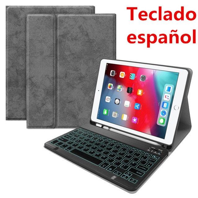 English Spanish Russian Backlit Keyboard Case - for iPad 7th 10.2 2019 Air 3 10.5 Pro 11 2020 9.7 2018 Cover (TLC3)(F47)