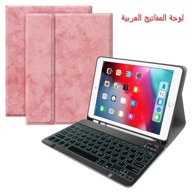 English Spanish Russian Backlit Keyboard Case - for iPad 7th 10.2 2019 Air 3 10.5 Pro 11 2020 9.7 2018 Cover (TLC3)(F47)