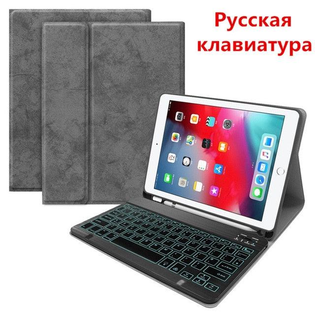 English Spanish Russian Backlit Keyboard Case - for iPad 7th 10.2 2019 Air 3 10.5 Pro 11 2020 9.7 2018 Cover (TLC3)(F47)