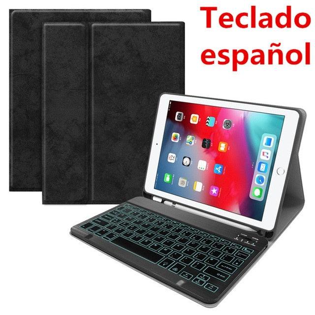 English Spanish Russian Backlit Keyboard Case - for iPad 7th 10.2 2019 Air 3 10.5 Pro 11 2020 9.7 2018 Cover (TLC3)(F47)