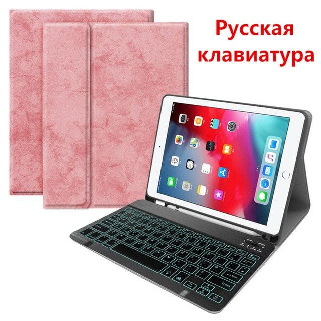 English Spanish Russian Backlit Keyboard Case - for iPad 7th 10.2 2019 Air 3 10.5 Pro 11 2020 9.7 2018 Cover (TLC3)(F47)