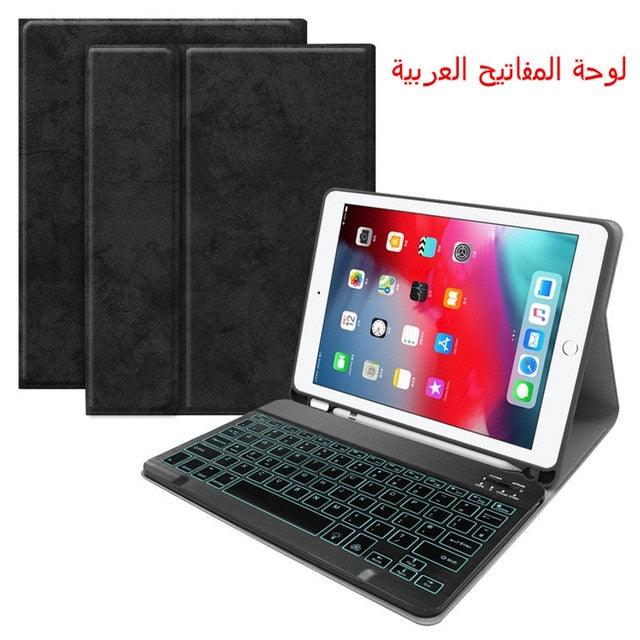 English Spanish Russian Backlit Keyboard Case - for iPad 7th 10.2 2019 Air 3 10.5 Pro 11 2020 9.7 2018 Cover (TLC3)(F47)