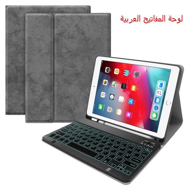 English Spanish Russian Backlit Keyboard Case - for iPad 7th 10.2 2019 Air 3 10.5 Pro 11 2020 9.7 2018 Cover (TLC3)(F47)