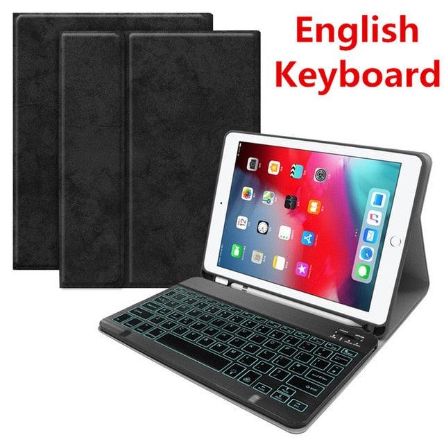English Spanish Russian Backlit Keyboard Case - for iPad 7th 10.2 2019 Air 3 10.5 Pro 11 2020 9.7 2018 Cover (TLC3)(F47)