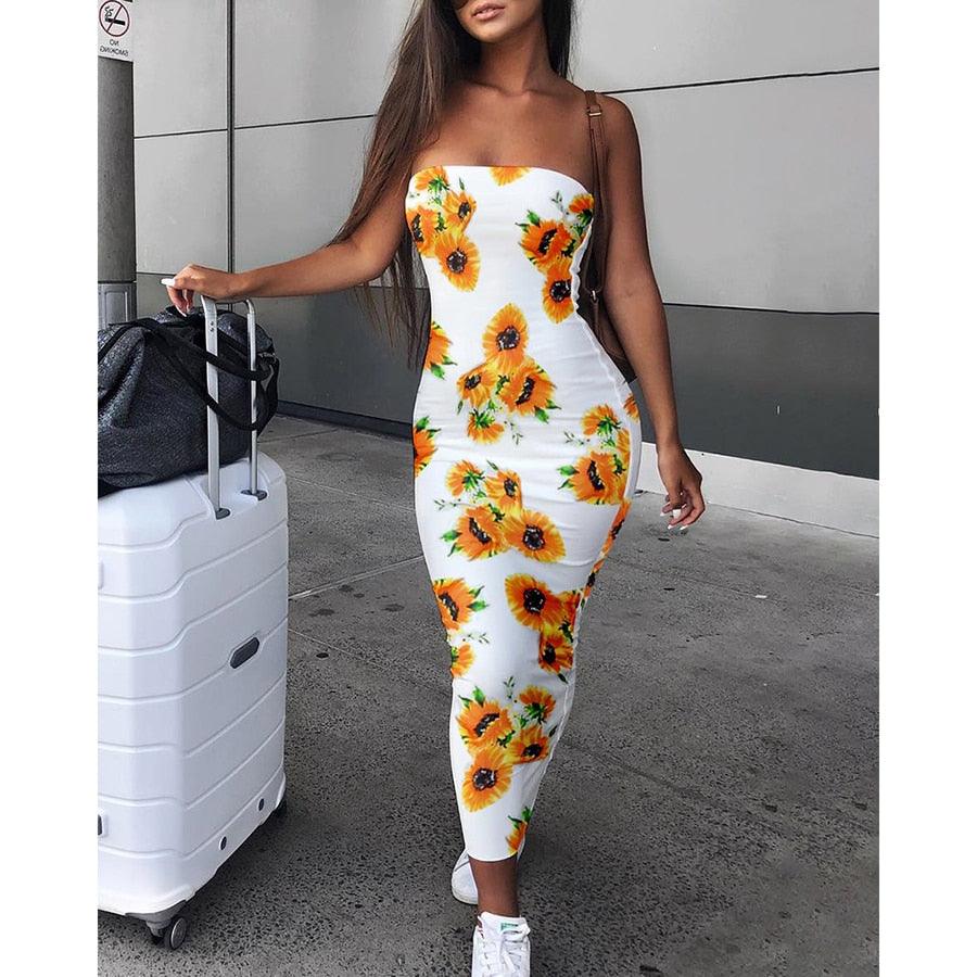 Gorgeous Summer Women's Off Shoulder Sexy Ladies Dress - Fashion Women's Sunflower Tight Dress (BWD)(WS06)(F30)