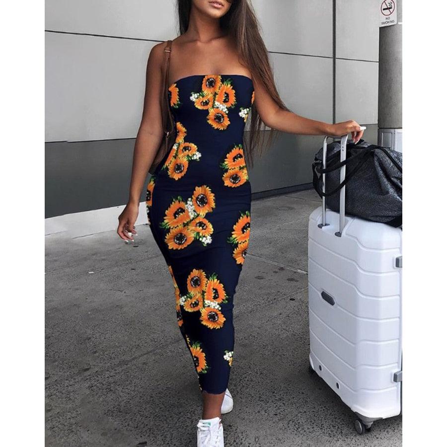 Gorgeous Summer Women's Off Shoulder Sexy Ladies Dress - Fashion Women's Sunflower Tight Dress (BWD)(WS06)(F30)