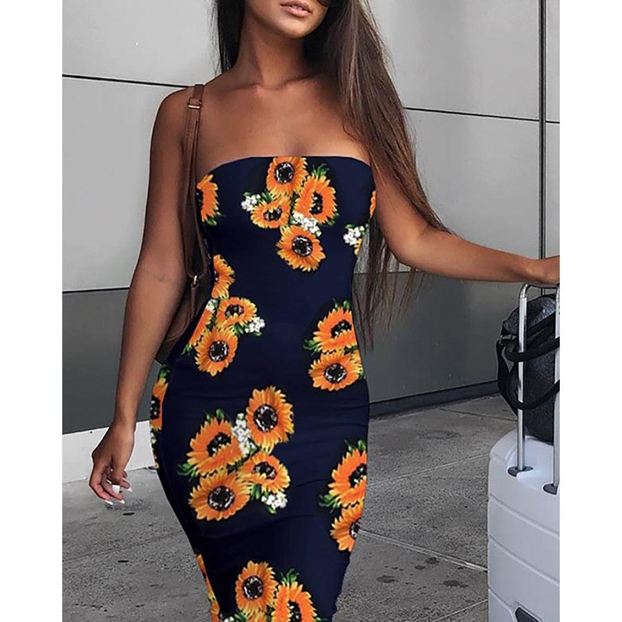 Gorgeous Summer Women's Off Shoulder Sexy Ladies Dress - Fashion Women's Sunflower Tight Dress (BWD)(WS06)(F30)
