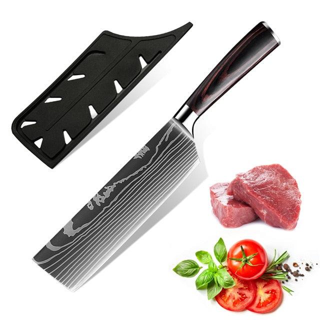Stainless Steel Laser Damascus Pattern Sharp Chef Knife Santoku Cleaver sushi knife (D61)(AK5)(1U61)