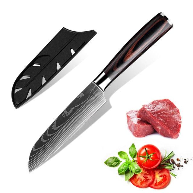 Stainless Steel Laser Damascus Pattern Sharp Chef Knife Santoku Cleaver sushi knife (D61)(AK5)(1U61)